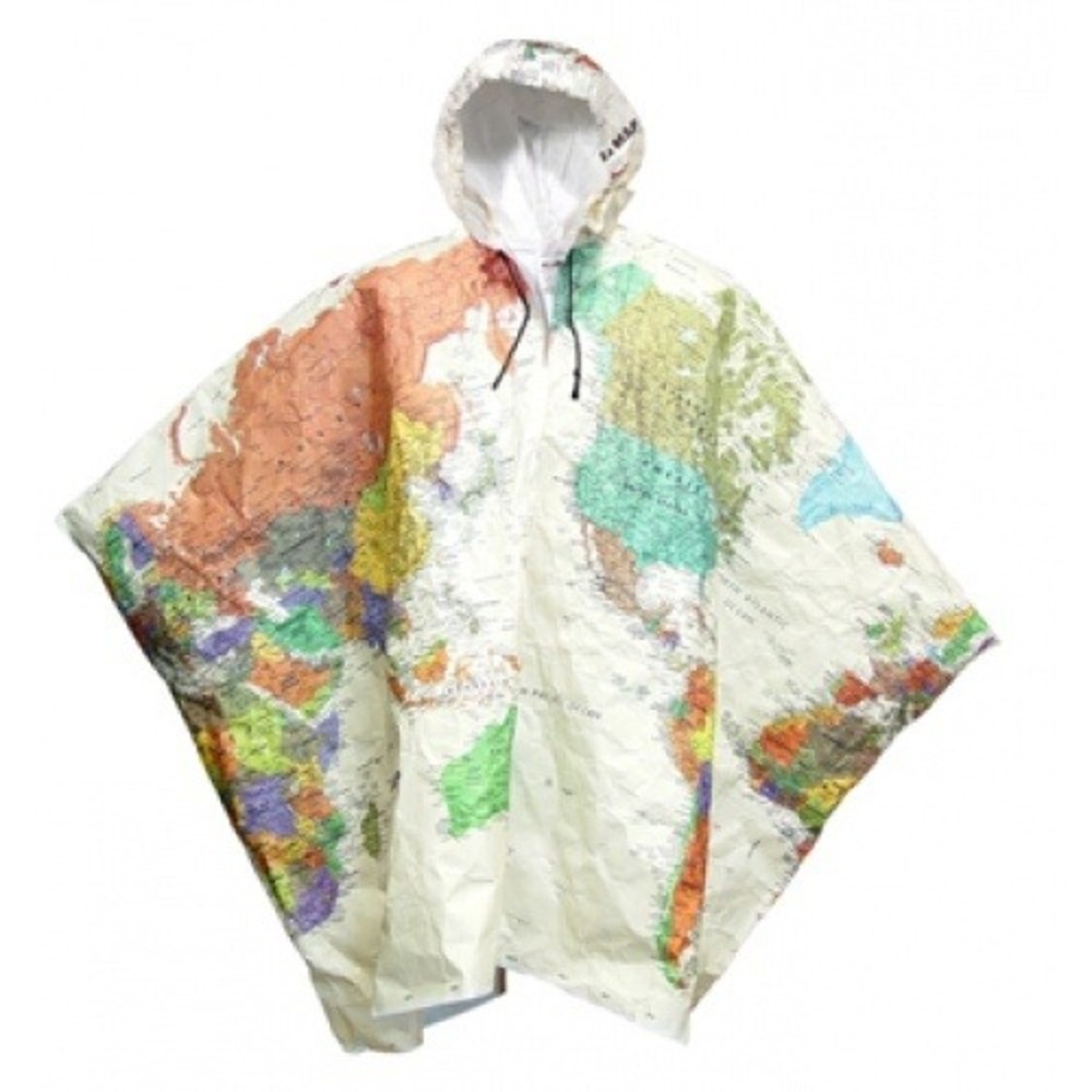Leslie Jordan World Map Poncho OS Tyvek Hooded Rain Cape Water Resistant USA